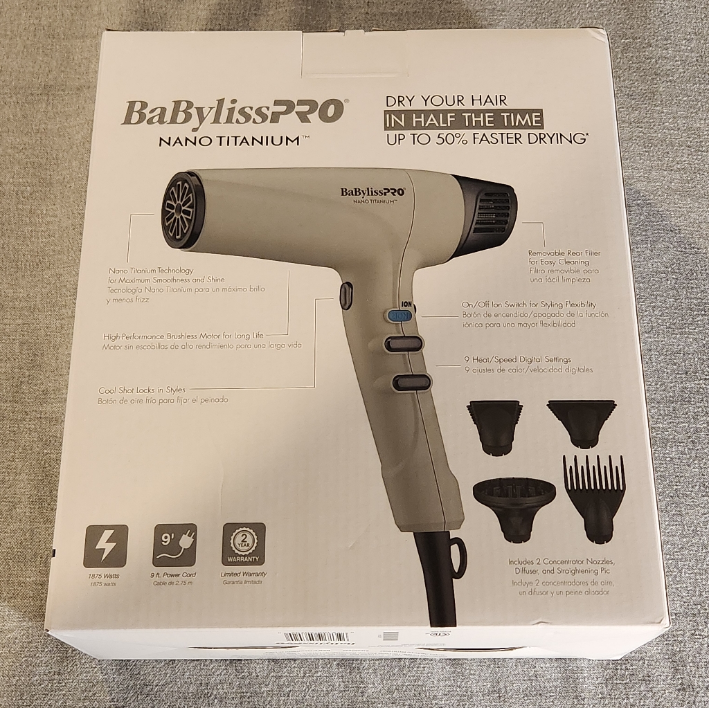 Babyliss Pro Nano Titanium Hair Dryer  Silver And Black